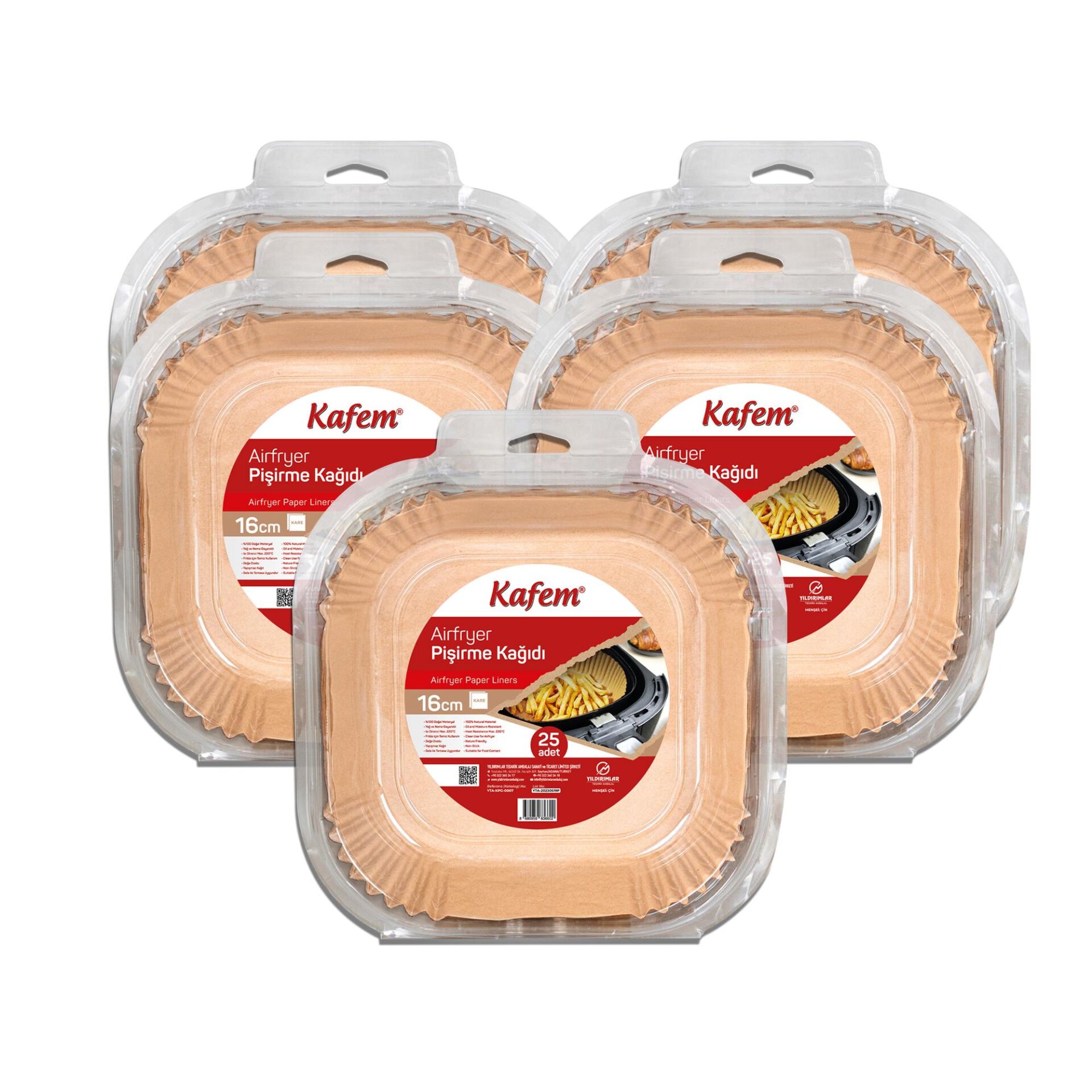 Kafem Airfryer Pişirme Kağıdı Kare 16cm 25 li x 5 Paket