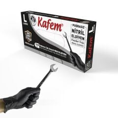 Kafem Siyah Nitril Eldiven Pudrasız Ekstra Kalın (L) 50 Lİ