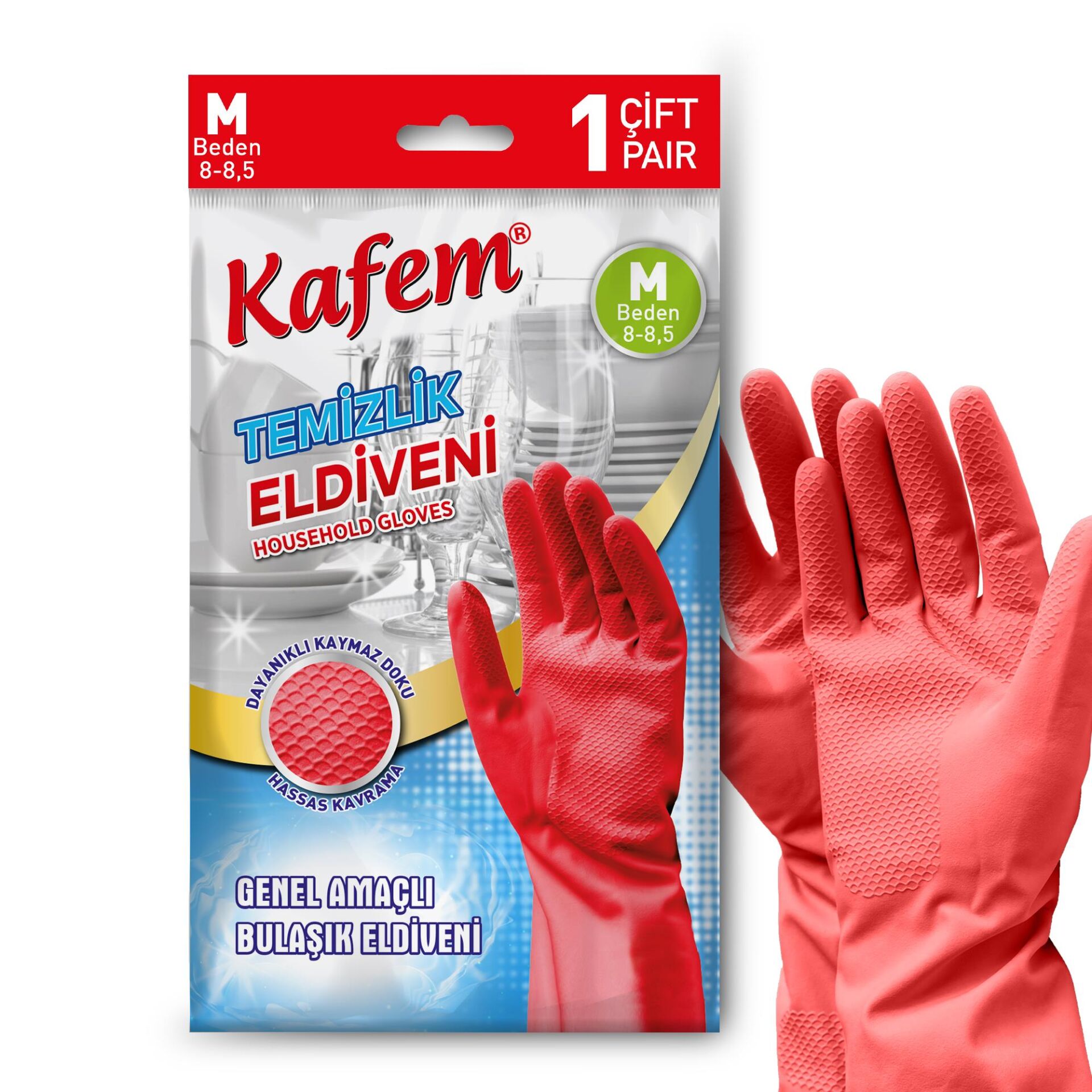 Kafem Temizlik Eldiveni (8-8,5) Medium Kırmızı 1 Çift