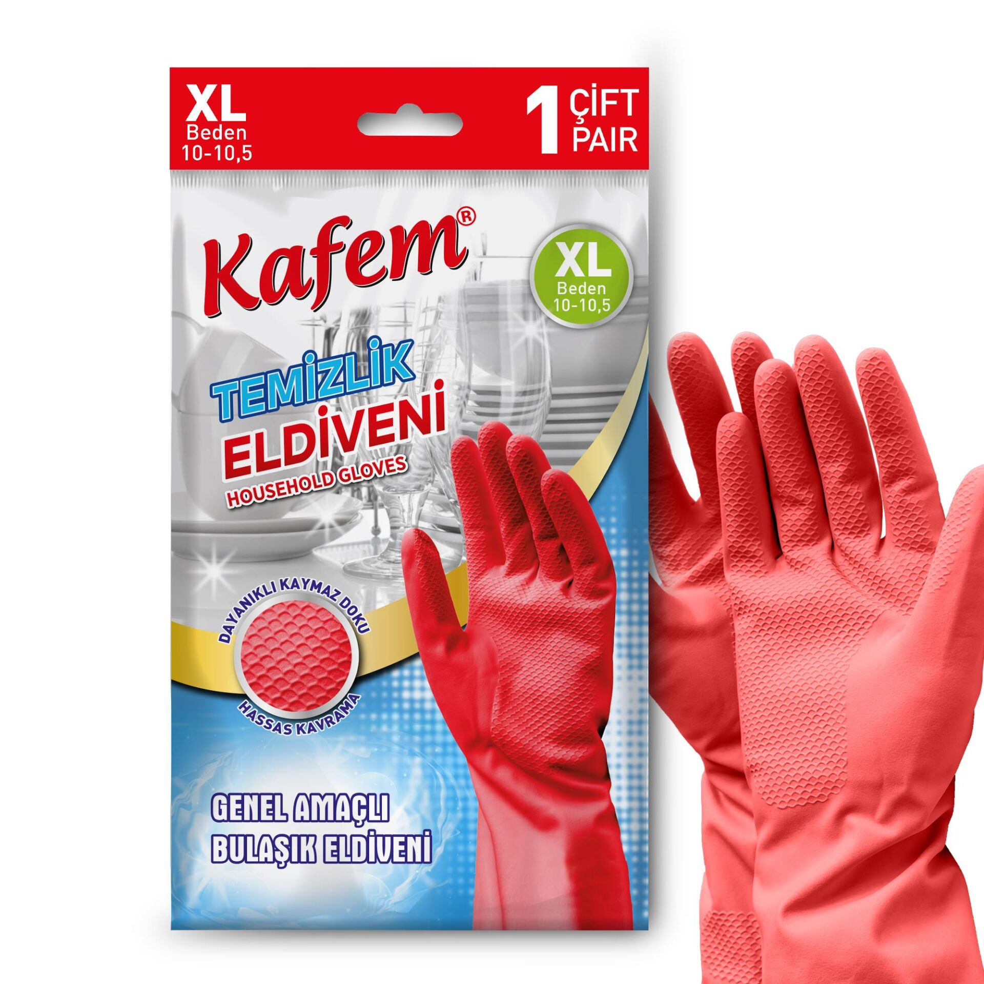 Kafem Temizlik Eldiveni (10-10,5) XLarge Kırmızı 1 Çift