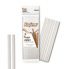 Kafem Beyaz Kağıt Pipet 19,5cm 25li x 100 Paket (Koli)