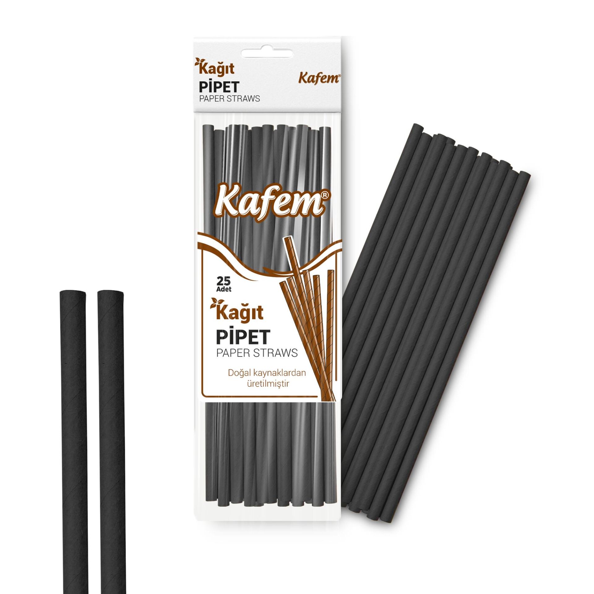 Kafem Siyah Kağıt Pipet 19,5cm 25li