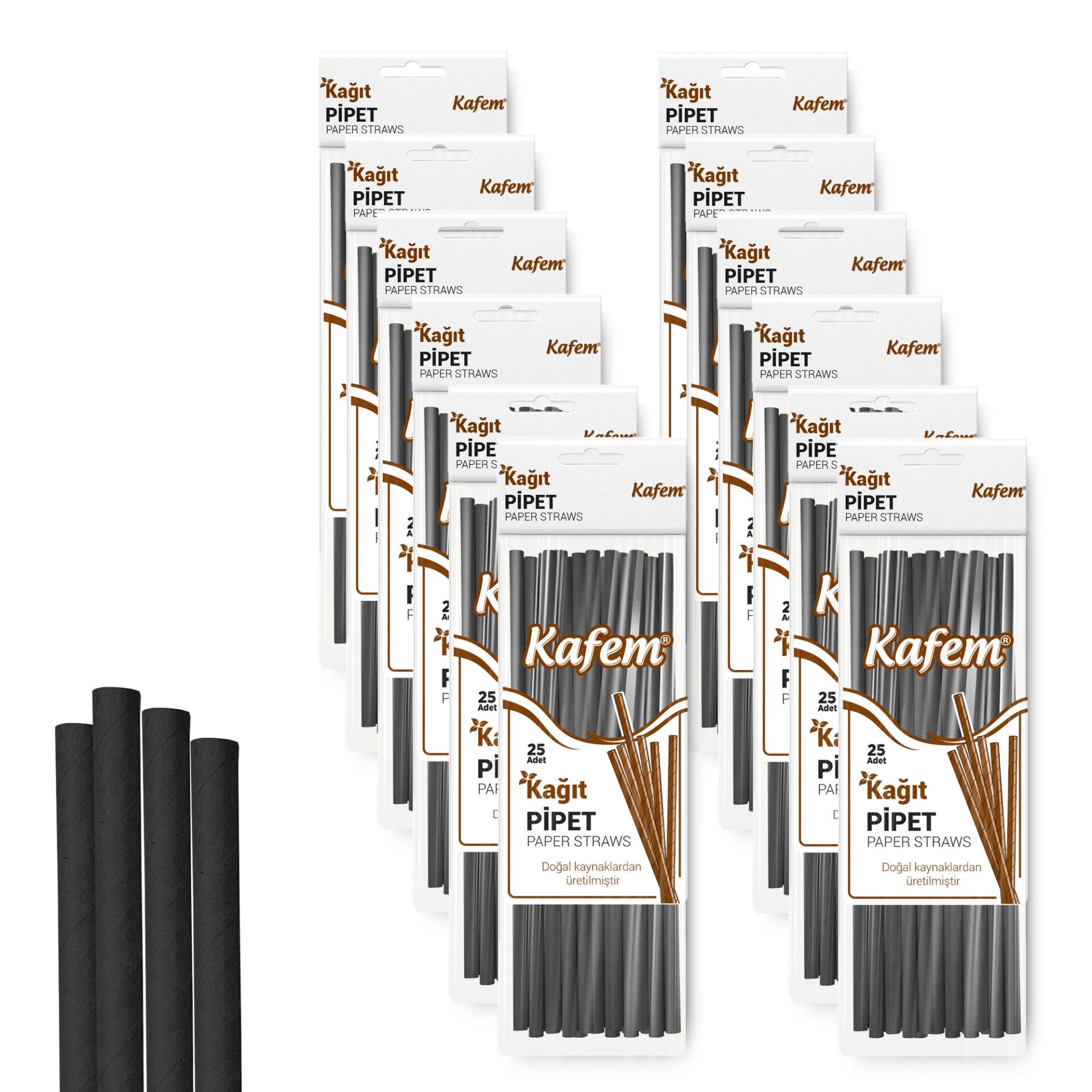 Kafem Siyah Kağıt Pipet 19,5cm 25li x 10 Paket