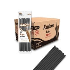 Kafem Siyah Kağıt Pipet 19,5cm 25li x 100 Paket (Koli)