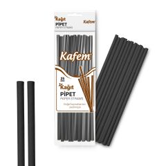 Kafem Siyah Kağıt Pipet 19,5cm 25li x 100 Paket (Koli)