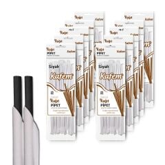 Kafem Sargılı Siyah Kağıt Pipet 19,5cm 25li x 10 Paket
