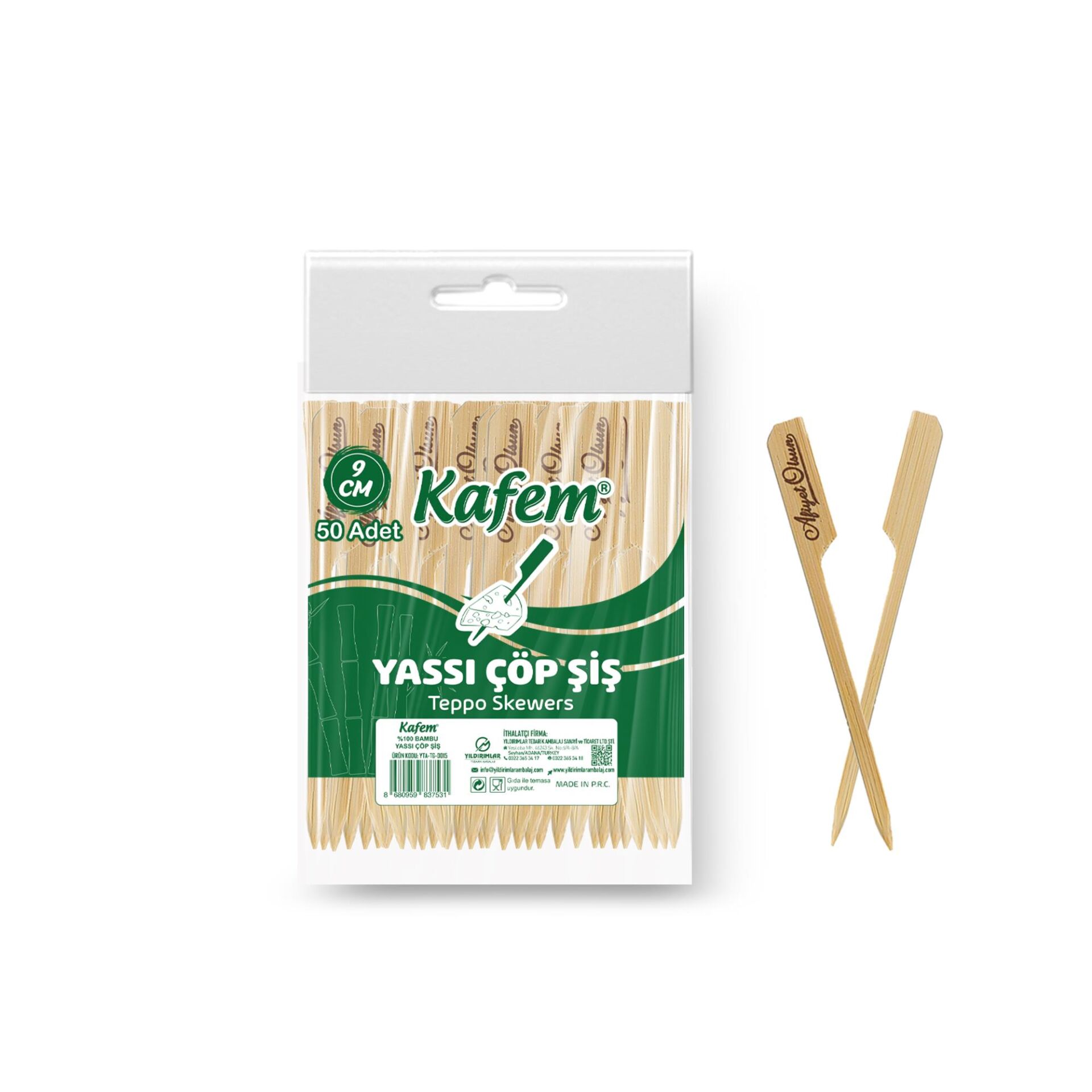 Kafem Yassı Çöp Şiş - Sunum Kürdanı 9 cm 50 Li