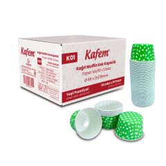 Kafem Yeşil Puantiyeli Muffin Kek Kapsülü 50li X 30 Paket (Koli) - K01