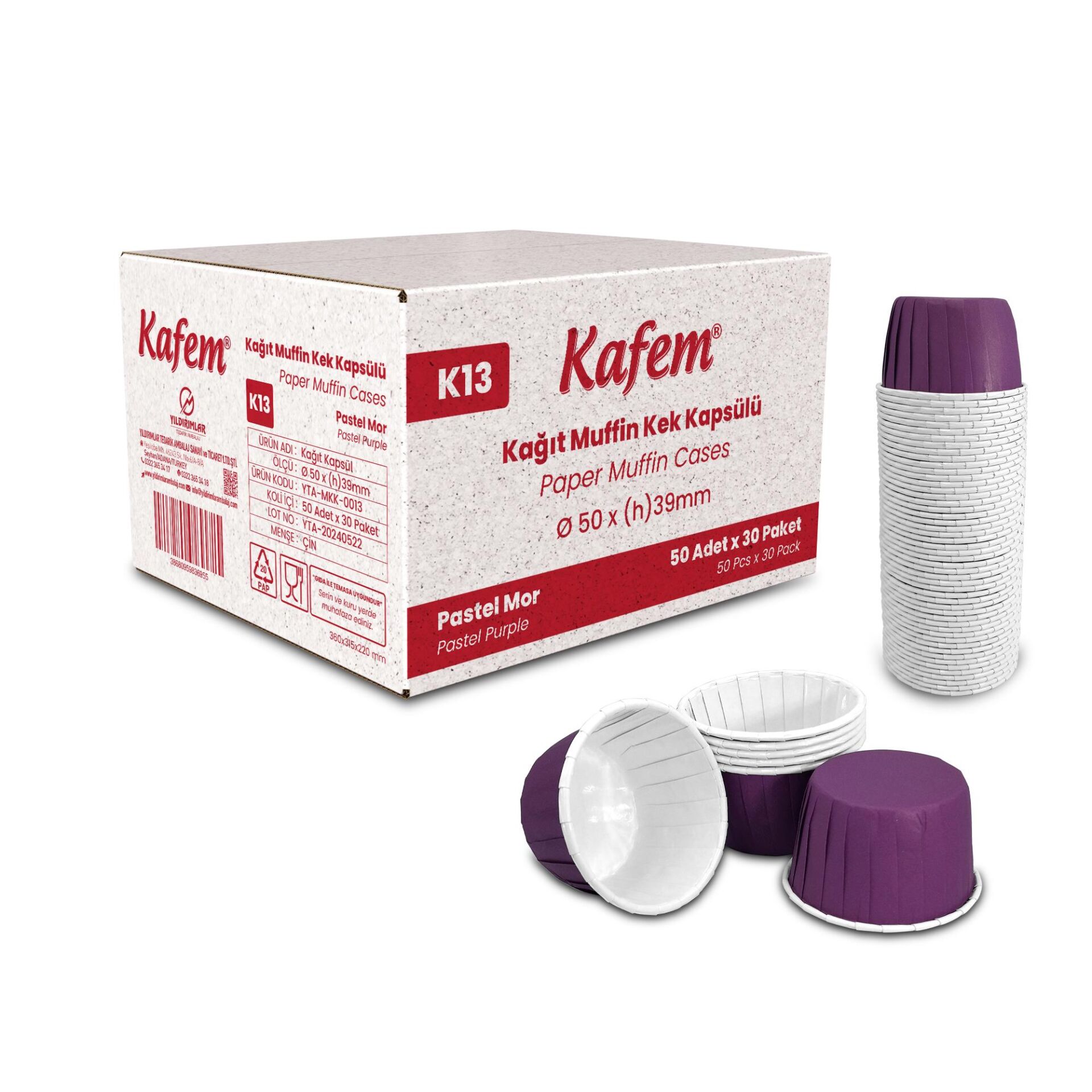 Kafem Mat Mor Muffin Kek Kapsülü 50li X 30 Paket (Koli) - K13