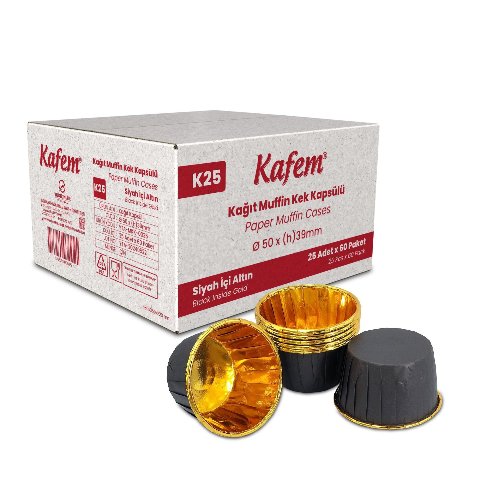 Kafem Muffin Kek Kapsülü Siyah-Altın 25li X 60 Paket (Koli) - K25