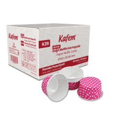 Kafem Muffin Kek Kapsülü Pembe Puantiye Büyük Boy 50li X 30 Paket (Koli) - K29