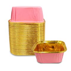 Kafem Muffin Kek Kapsülü Kare Pembe-Altın 25li X 5 Paket - K35