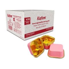 Kafem Muffin Kek Kapsülü Kare Pembe-Altın 25li X 60 Paket (Koli) - K35