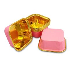 Kafem Muffin Kek Kapsülü Kare Pembe-Altın 25li X 60 Paket (Koli) - K35