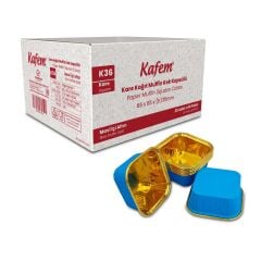 Kafem Muffin Kek Kapsülü Kare Mavi-Altın 25li X 60 Paket (Koli) - K36