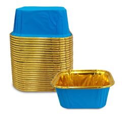 Kafem Muffin Kek Kapsülü Kare Mavi-Altın 25li X 60 Paket (Koli) - K36