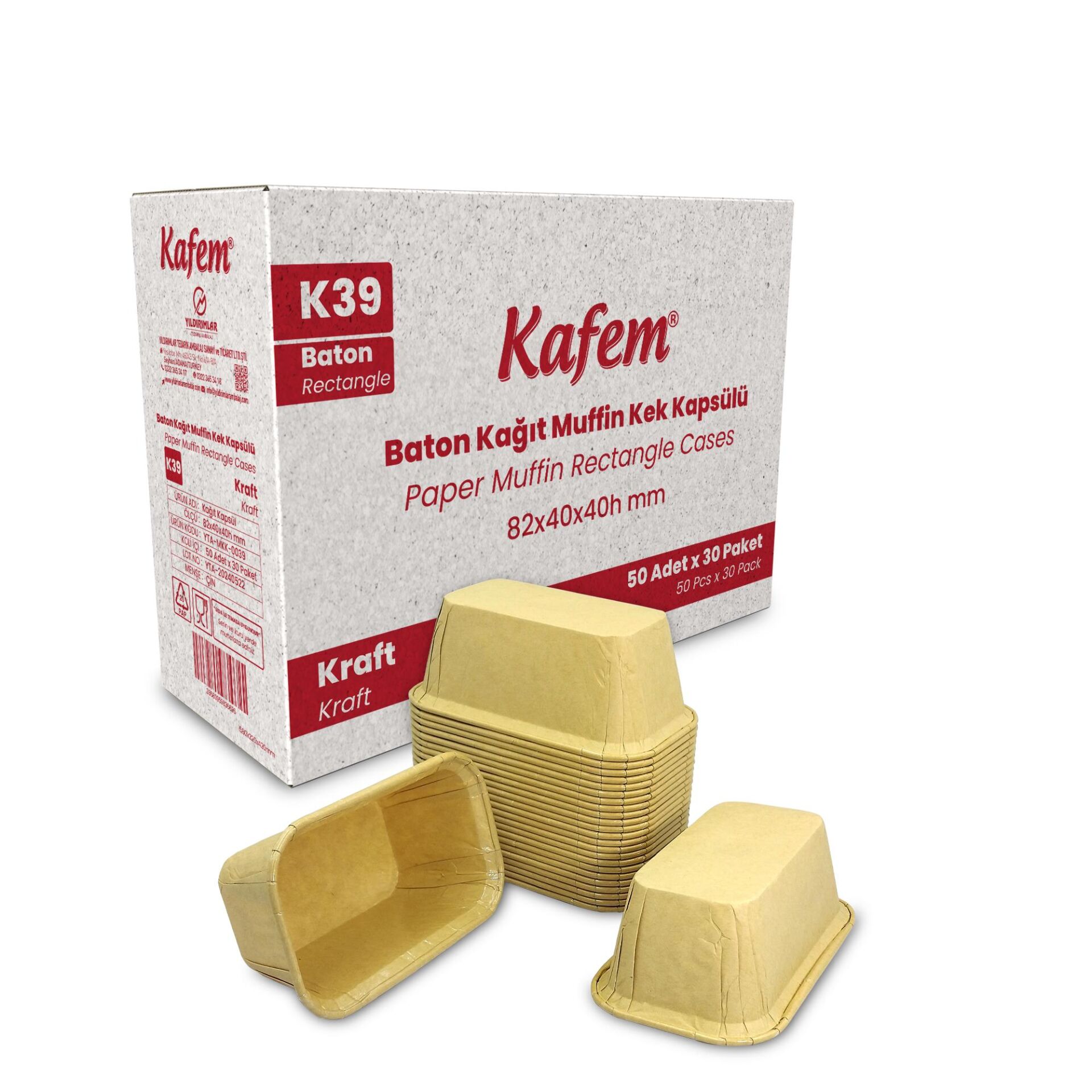 Kafem Muffin Kek Kapsülü Baton Kraft Ekler Boy 50li X 30 Paket (Koli) - K39