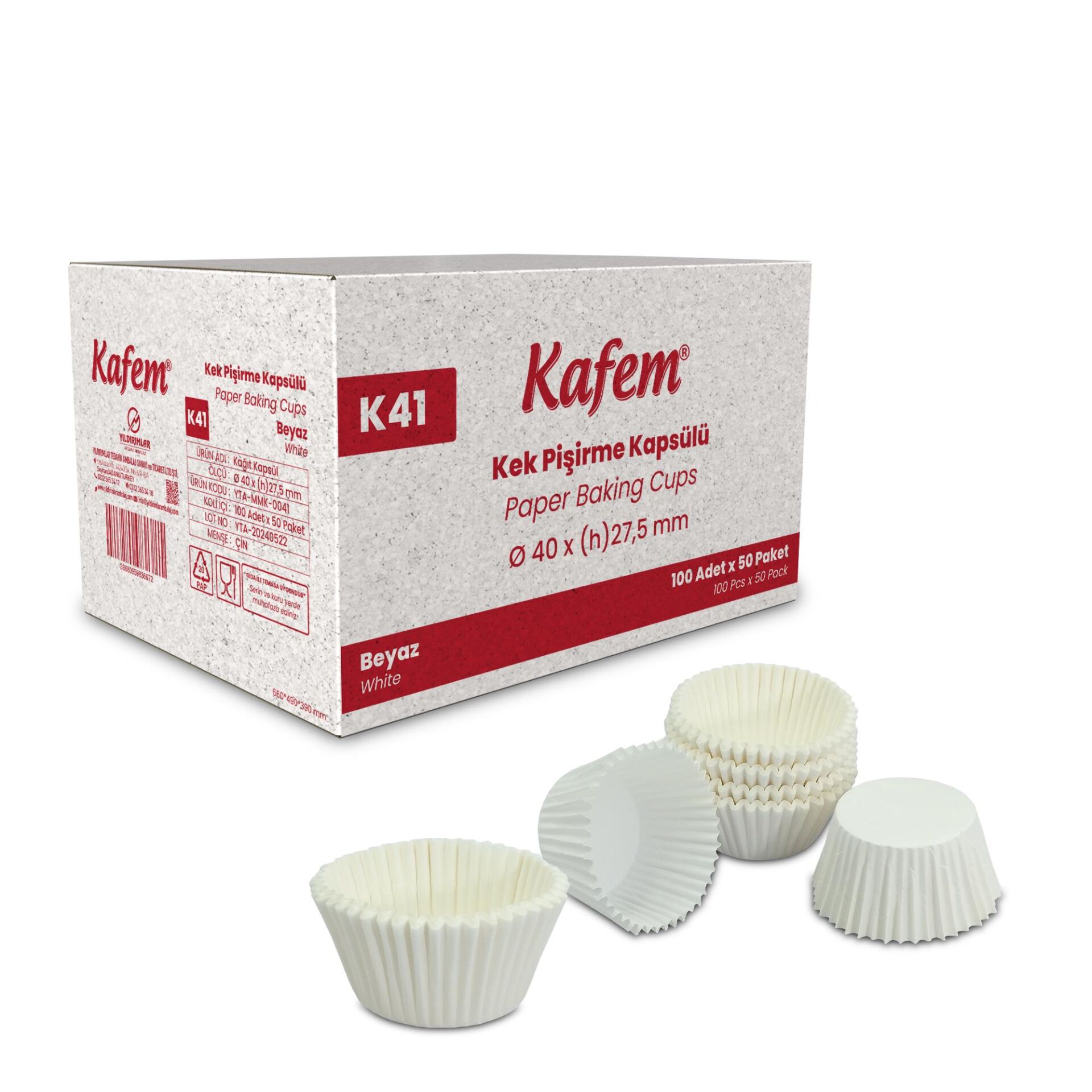 Kafem Muffin Kek Kapsülü Beyaz Küçük Boy No:1 100lü X 50 Paket (Koli) - K41