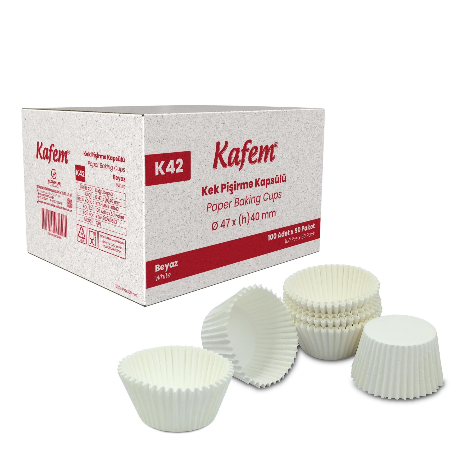 Kafem Muffin Kek Kapsülü Beyaz Büyük Boy No:2 100lü X 50 Paket (Koli) - K42