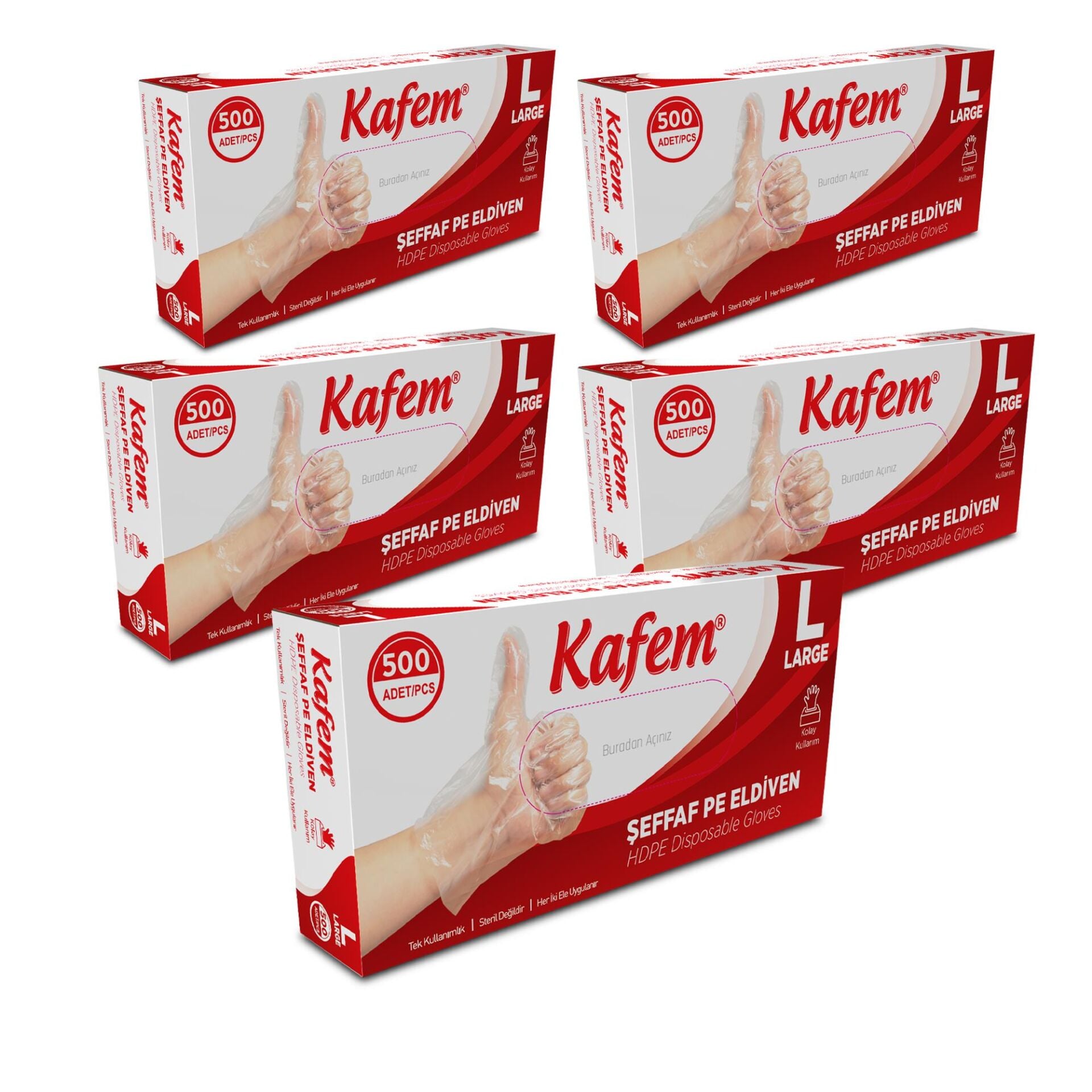 Kafem PE Tek Kullanımlık Şeffaf Eldiven 500 Lü X 5 Paket