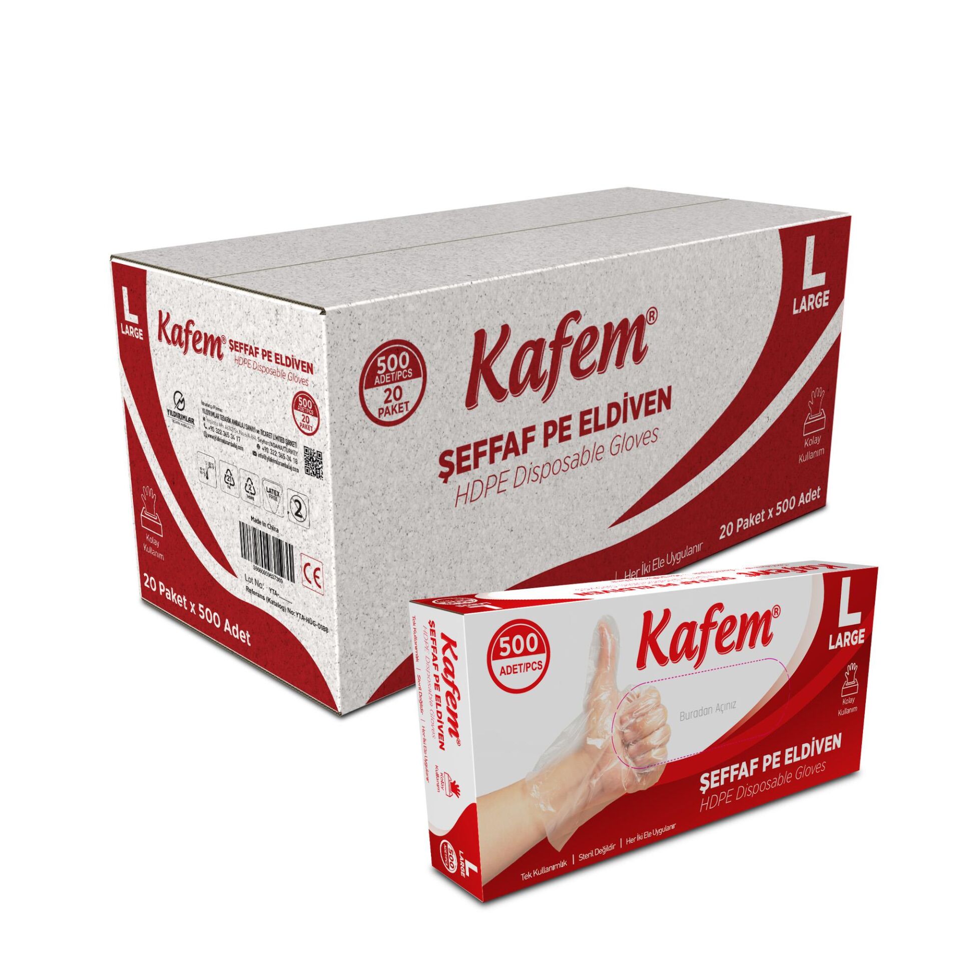 Kafem PE Tek Kullanımlık Şeffaf Eldiven 500 Lü X 20 Paket (Koli)