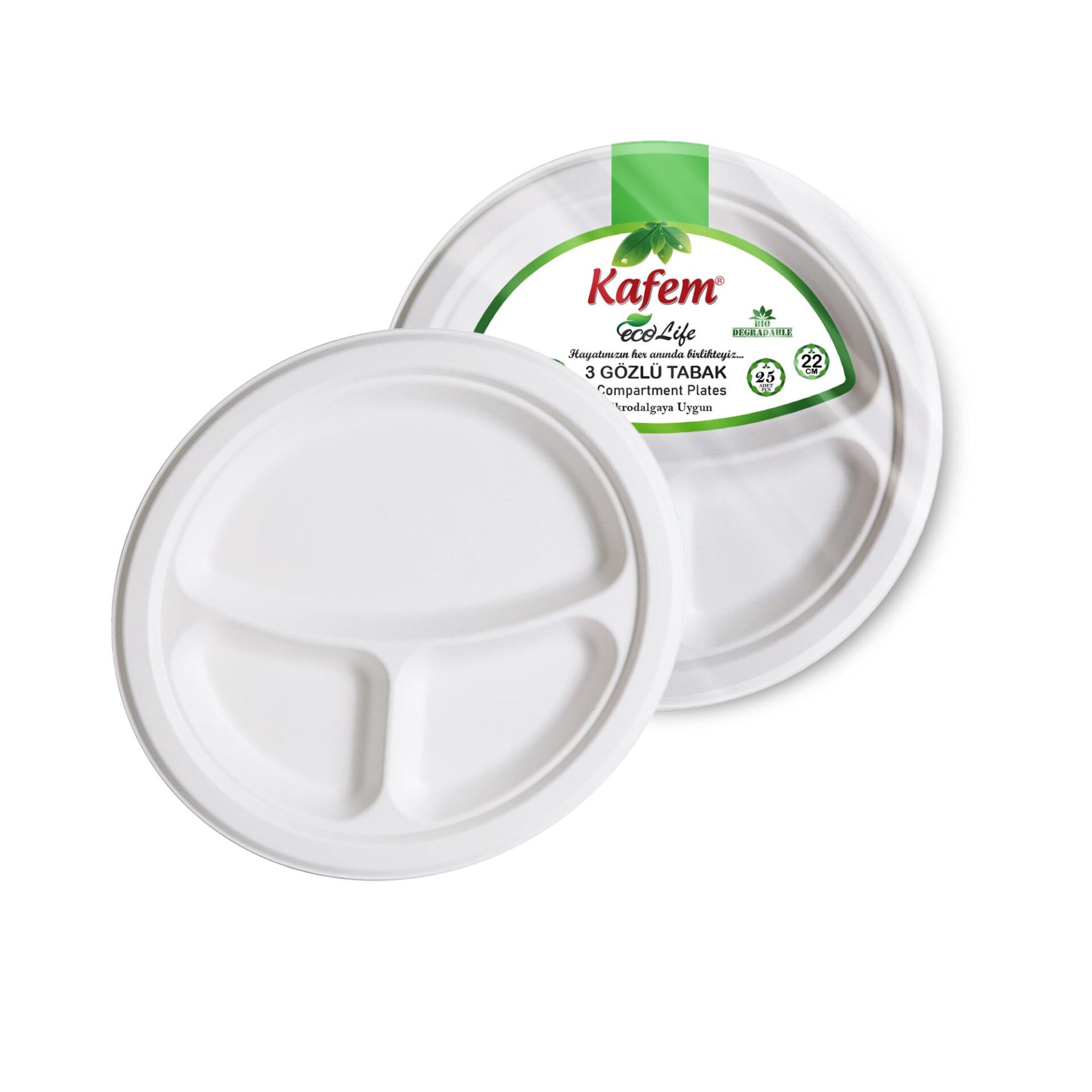 Kafem Ekolojik 3 Gözlü Karton Tabak 22 cm 25 Adet