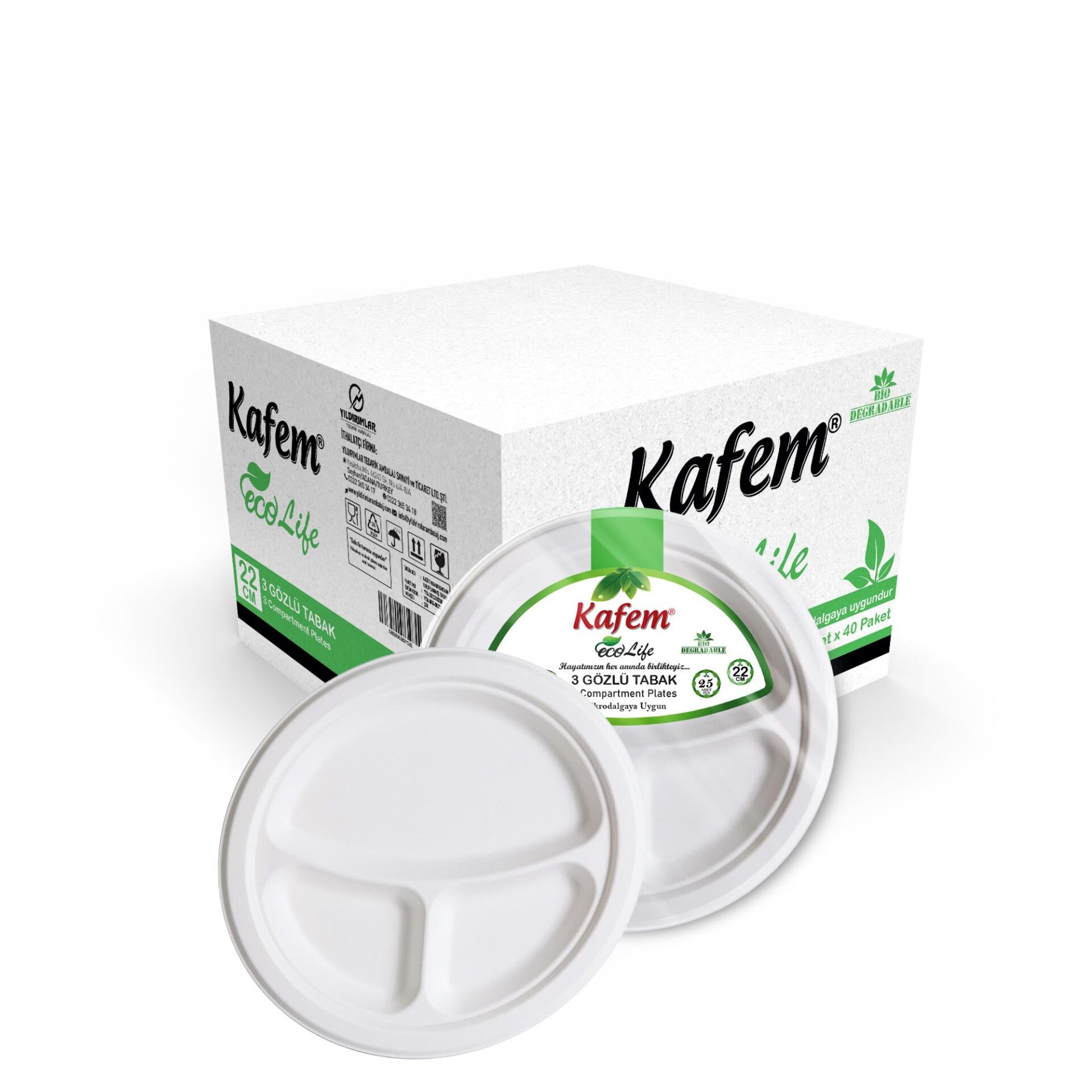 Kafem Ekolojik 3 Gözlü Karton Tabak 22 cm 25 li X 40 Paket (Koli)