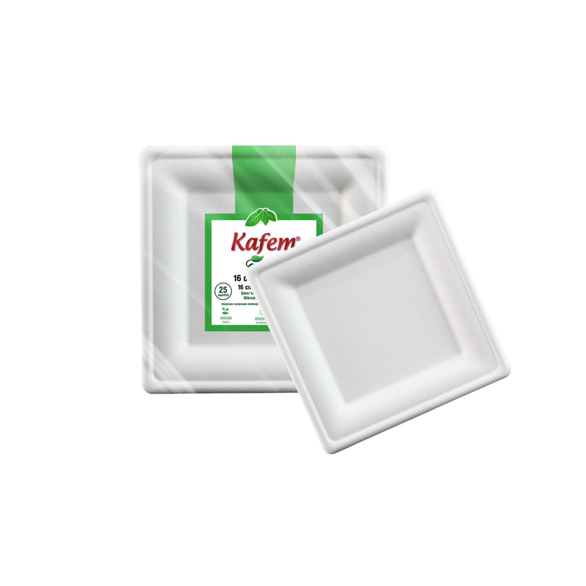 Kafem Ekolojik Kare Tabak 16 cm 25 Adet