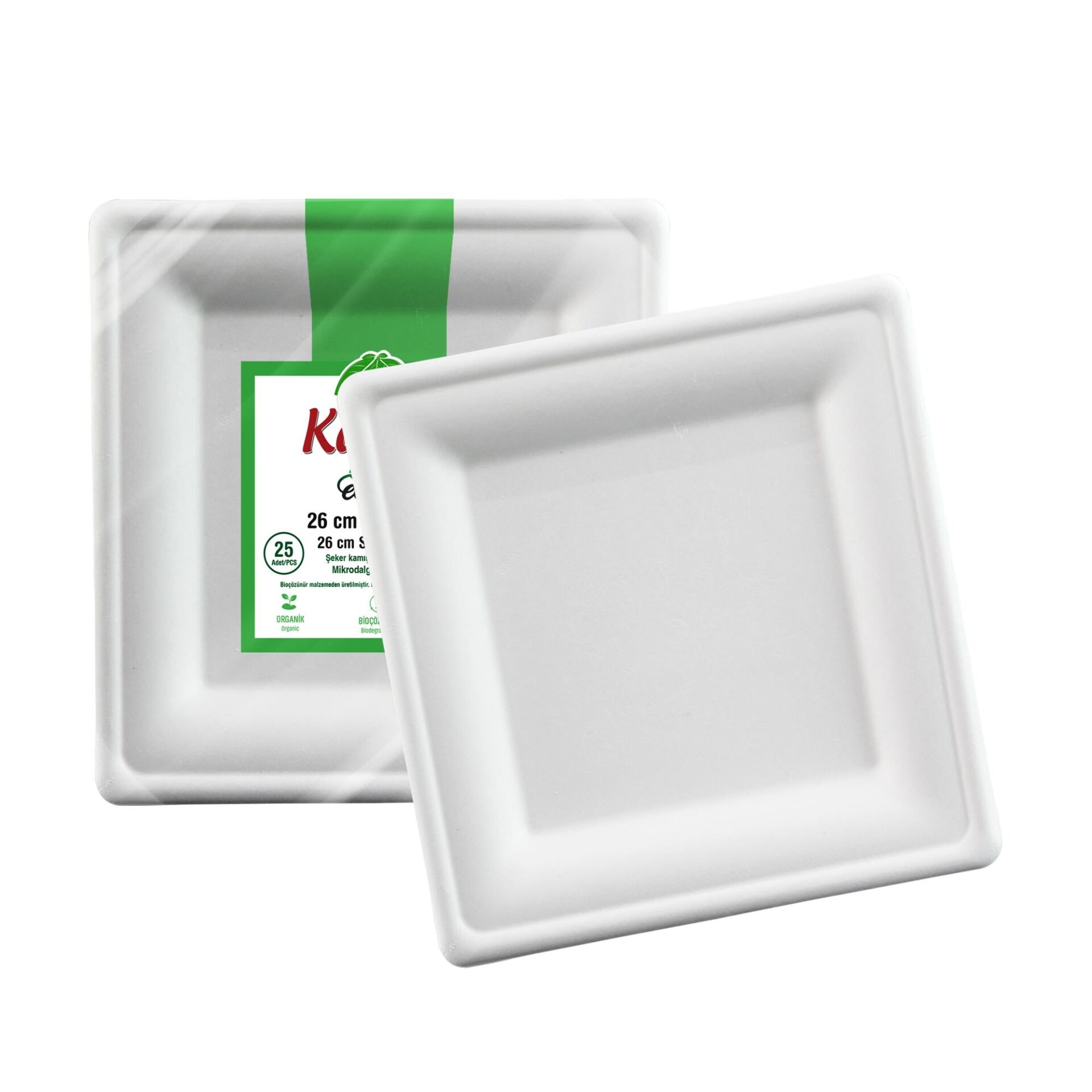 Kafem Ekolojik Kare Tabak 26 cm 25 Adet