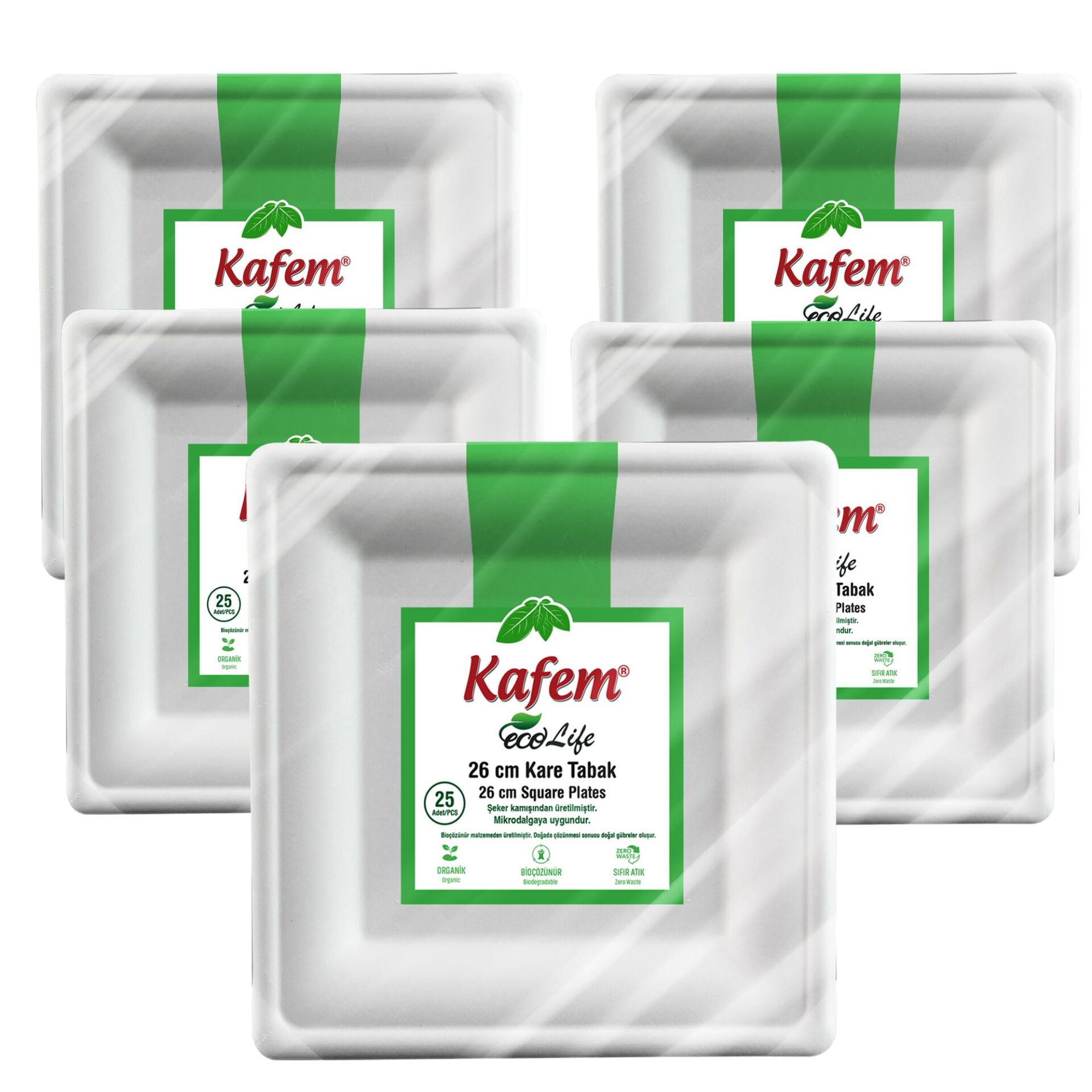 Kafem Ekolojik Kare Tabak 26 cm 25 Li X 5 Paket