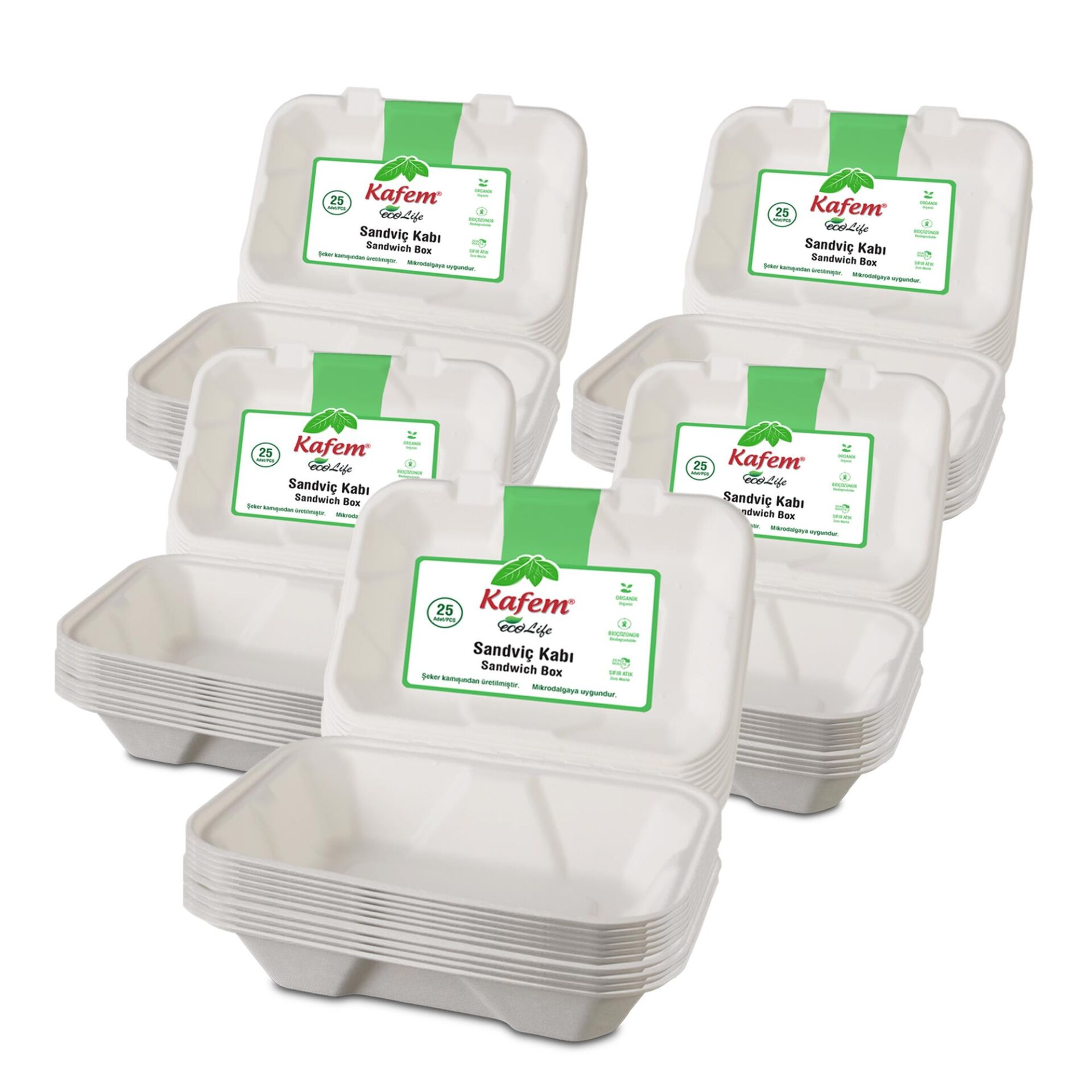 Kafem Ekolojik Sandviç Kapaklı Tabak 25 Li X 5 Paket