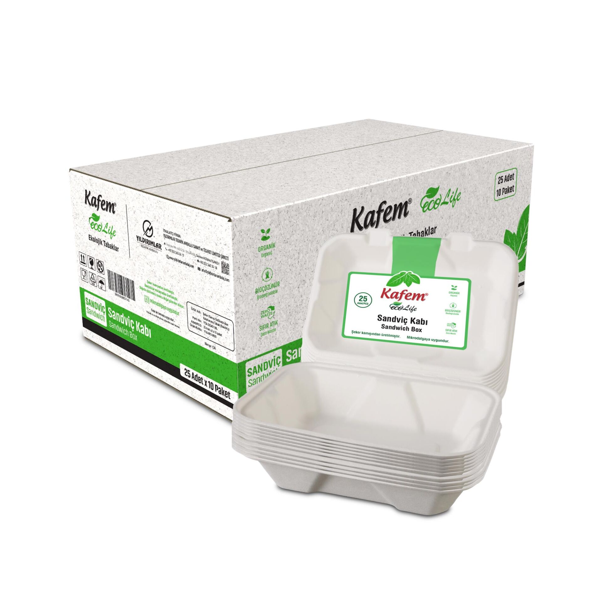 Kafem Ekolojik Sandviç Kapaklı Tabak 25 Li X 10 Paket (Koli)