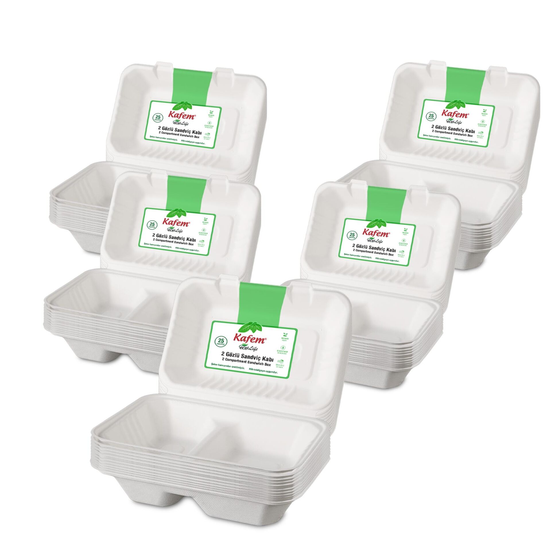 Kafem Ekolojik 2 Göz Kapaklı Karton Tabak 25 li X 5 Paket