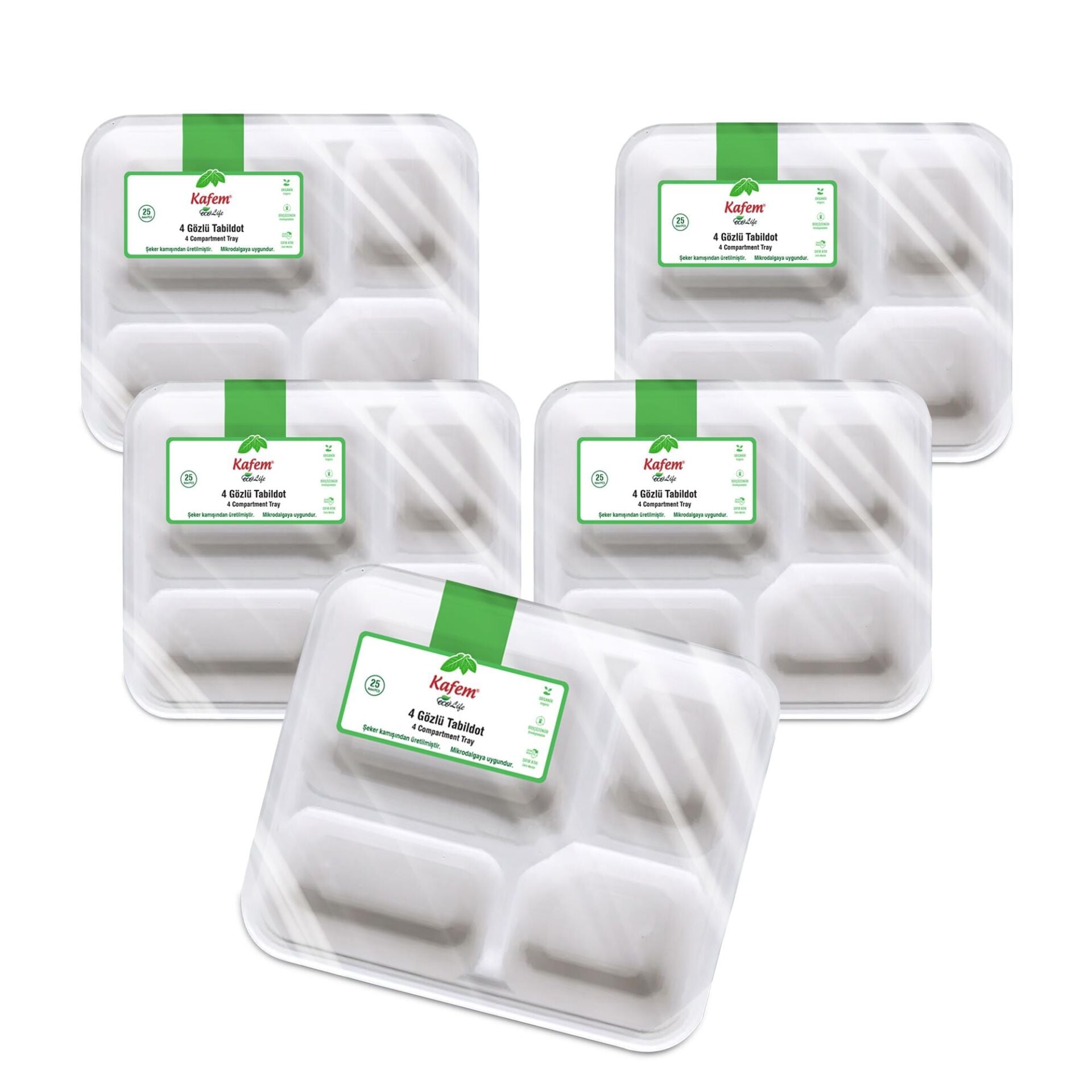 Kafem Ekolojik 4 Göz Tabldot Karton Tabak 25 li X 5 Paket