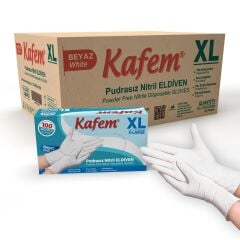 Kafem Beyaz Nitril Eldiven Pudrasız (XL) 100 Lü X 20 Paket (Koli)