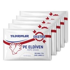 Yıldırımlar PE Extra Tek Kullanımlık Şeffaf Eldiven 100 Lü X 5 Paket