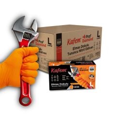 Kafem Prof Dia Ekstra Kalın Turuncu Nitril Eldiven Elmas Dokulu L 50 Adet x 20 Paket - Koli