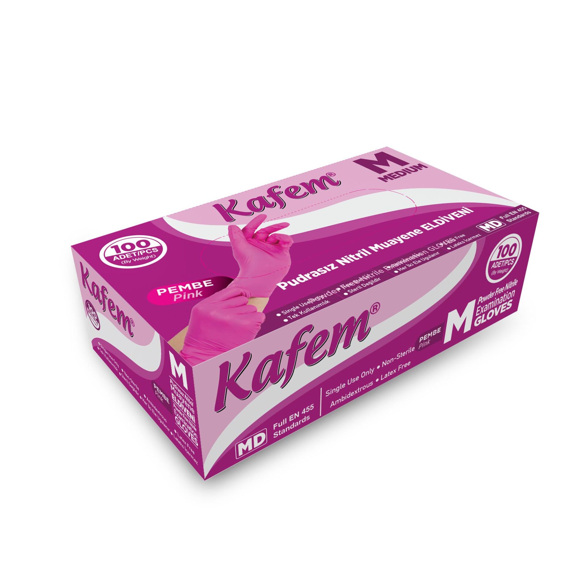 Kafem Pembe Nitril Eldiven Pudrasız (M) 100 Lü