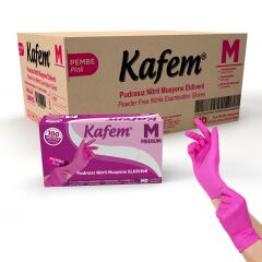 Kafem Pembe Nitril Eldiven Pudrasız (M) 100 Lü X 20 Paket (Koli)