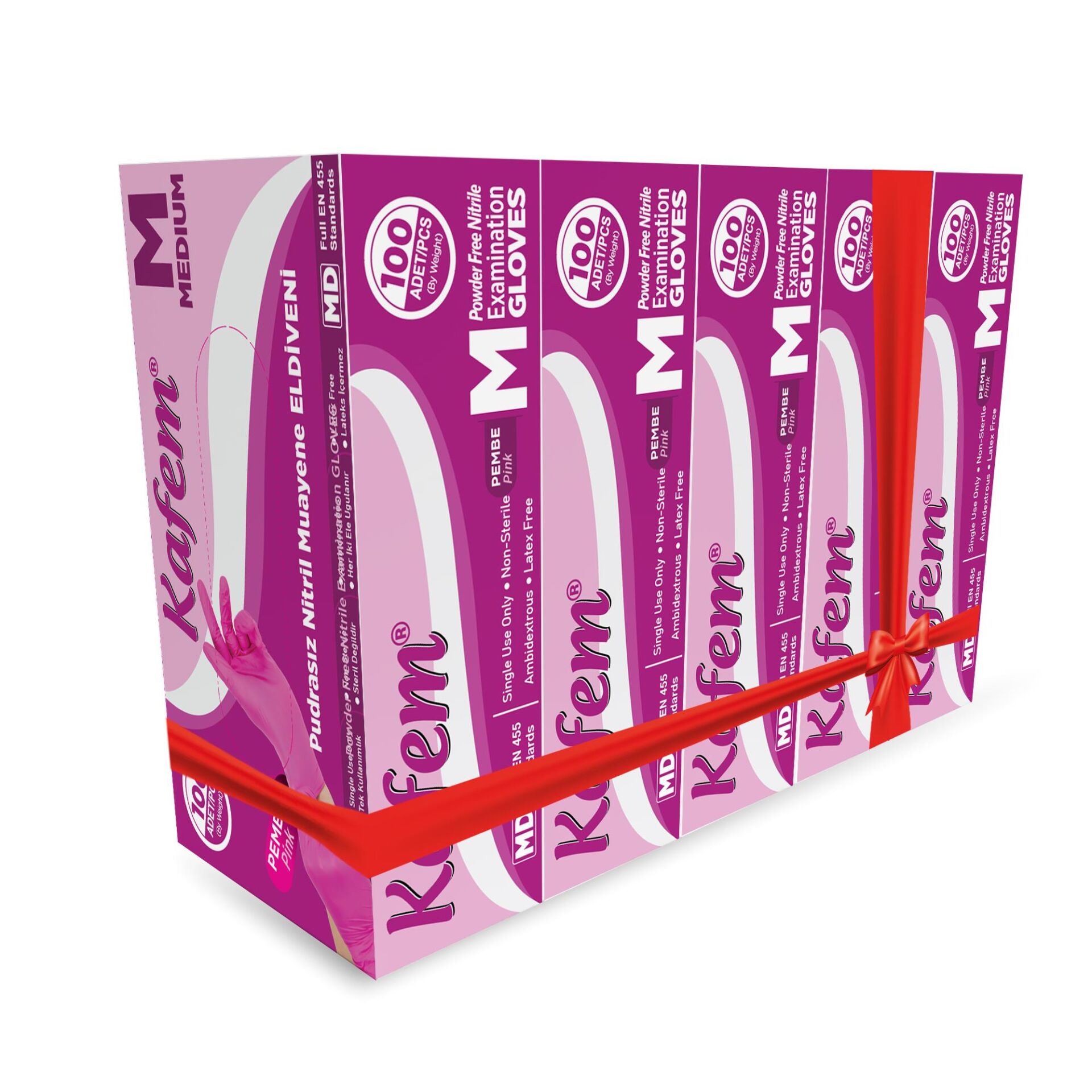 Kafem Pembe Nitril Eldiven Pudrasız (M) 100 Lü X 5 Paket