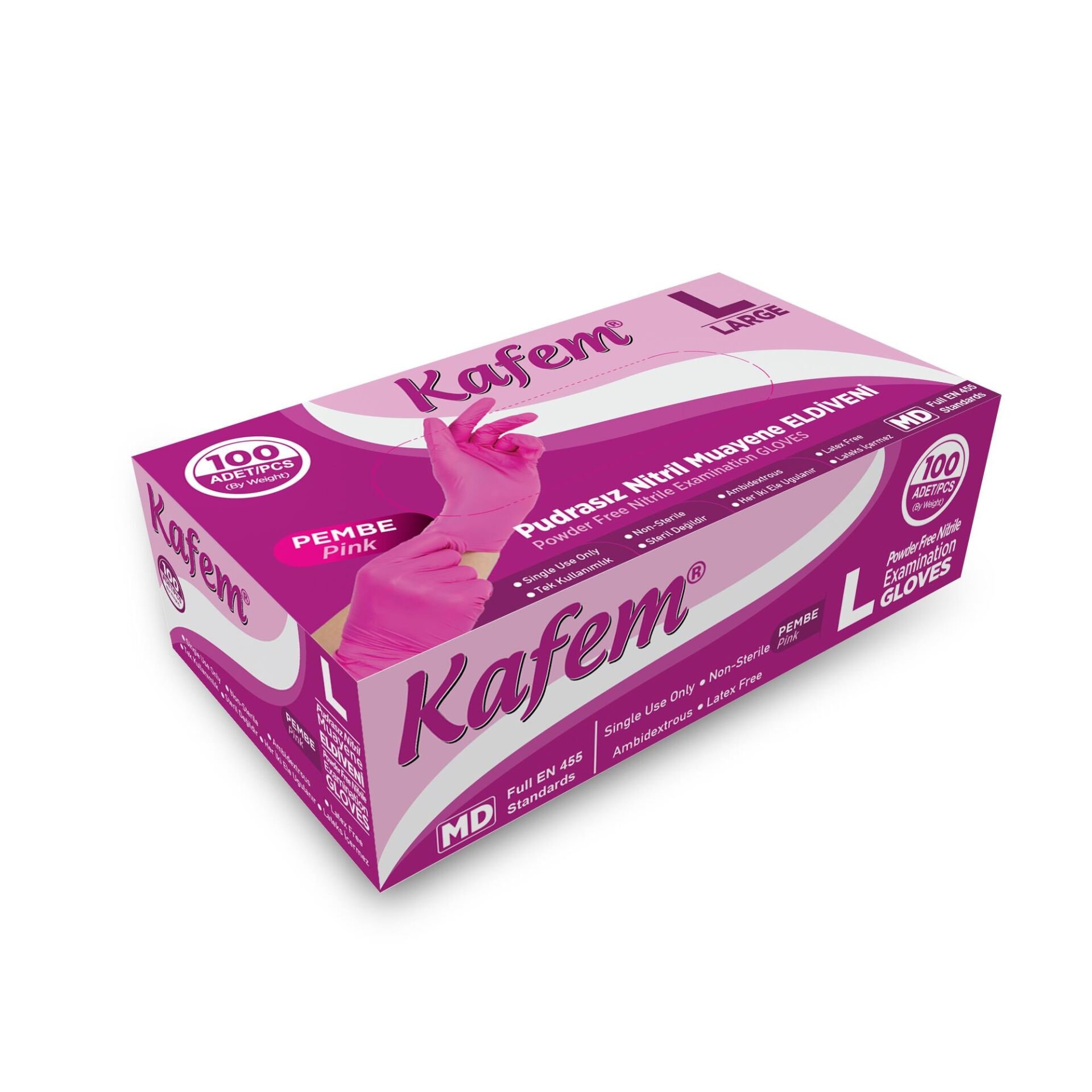 Kafem Pembe Nitril Eldiven Pudrasız (L) 100 Lü