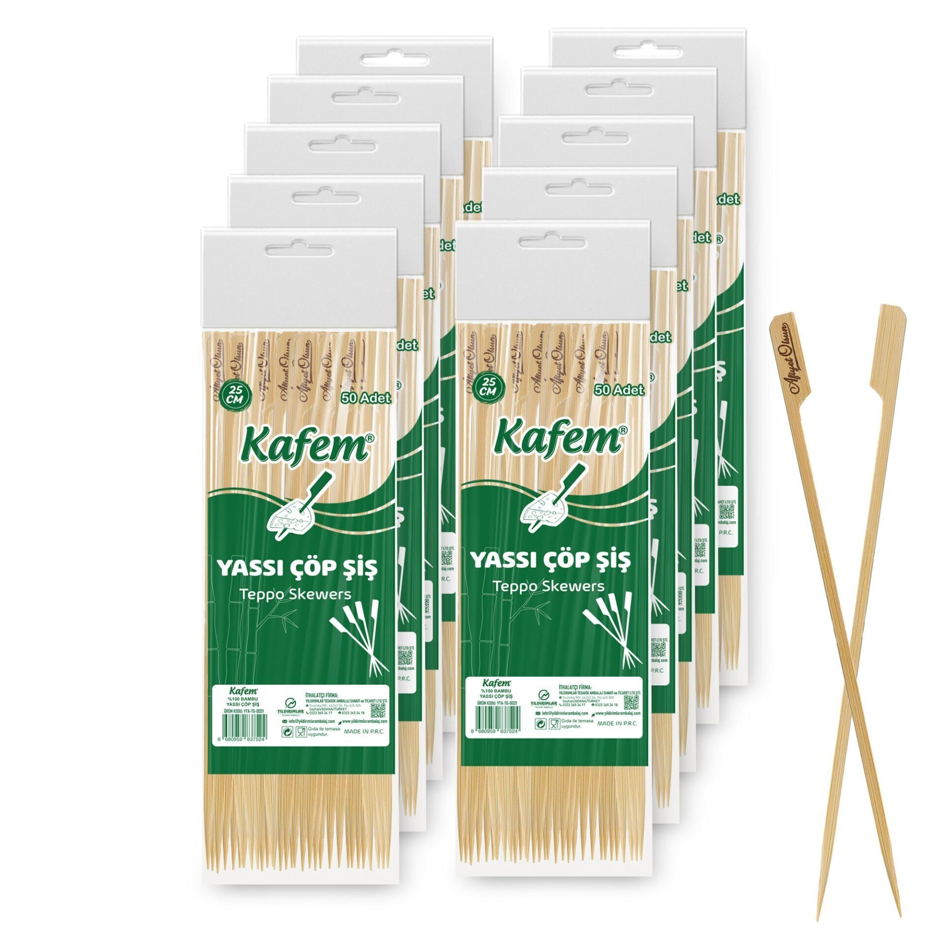 Kafem Yassı Çöp Şiş - Sunum Kürdanı 25 cm 50 Li x 10 Paket