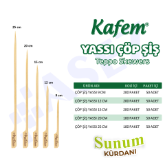 Kafem Yassı Çöp Şiş - Sunum Kürdanı 25 cm 50 Li x 10 Paket