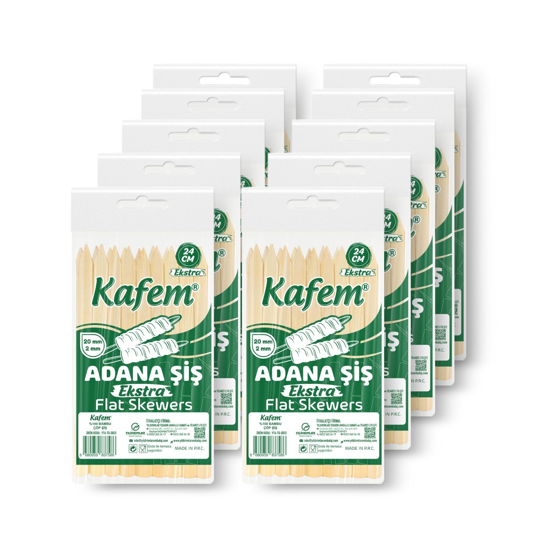 Kafem Adana Çöp Şiş Ekstra 24 cm 25 Adet X 10 Paket