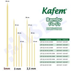 Kafem Bambu Çöp Şiş 25 cm 100 Lü X 50 Paket