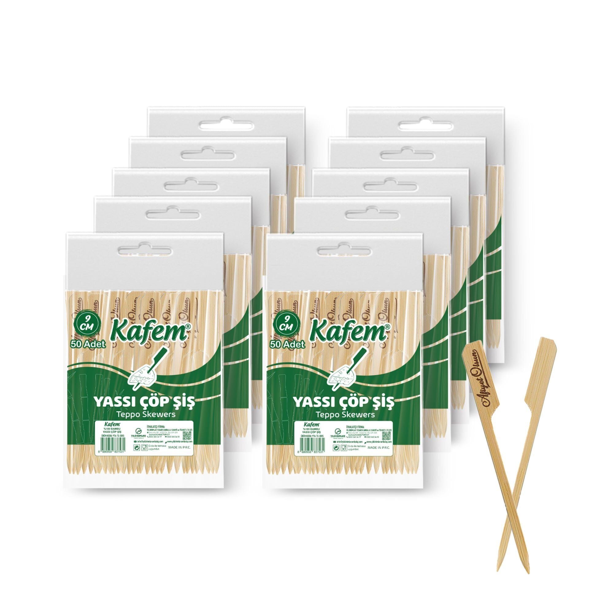 Kafem Yassı Çöp Şiş - Sunum Kürdanı 9 cm 50 Li x 10 Paket