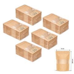 Kraft Pencereli Kilitli Doypack 13x22.5 cm 100 lü x 5 Paket
