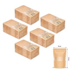 Kraft Pencereli Kilitli Doypack 16x27 cm 100 lü x 5 Paket