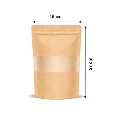 Kraft Pencereli Kilitli Doypack 16x27 cm 100 lü x 5 Paket