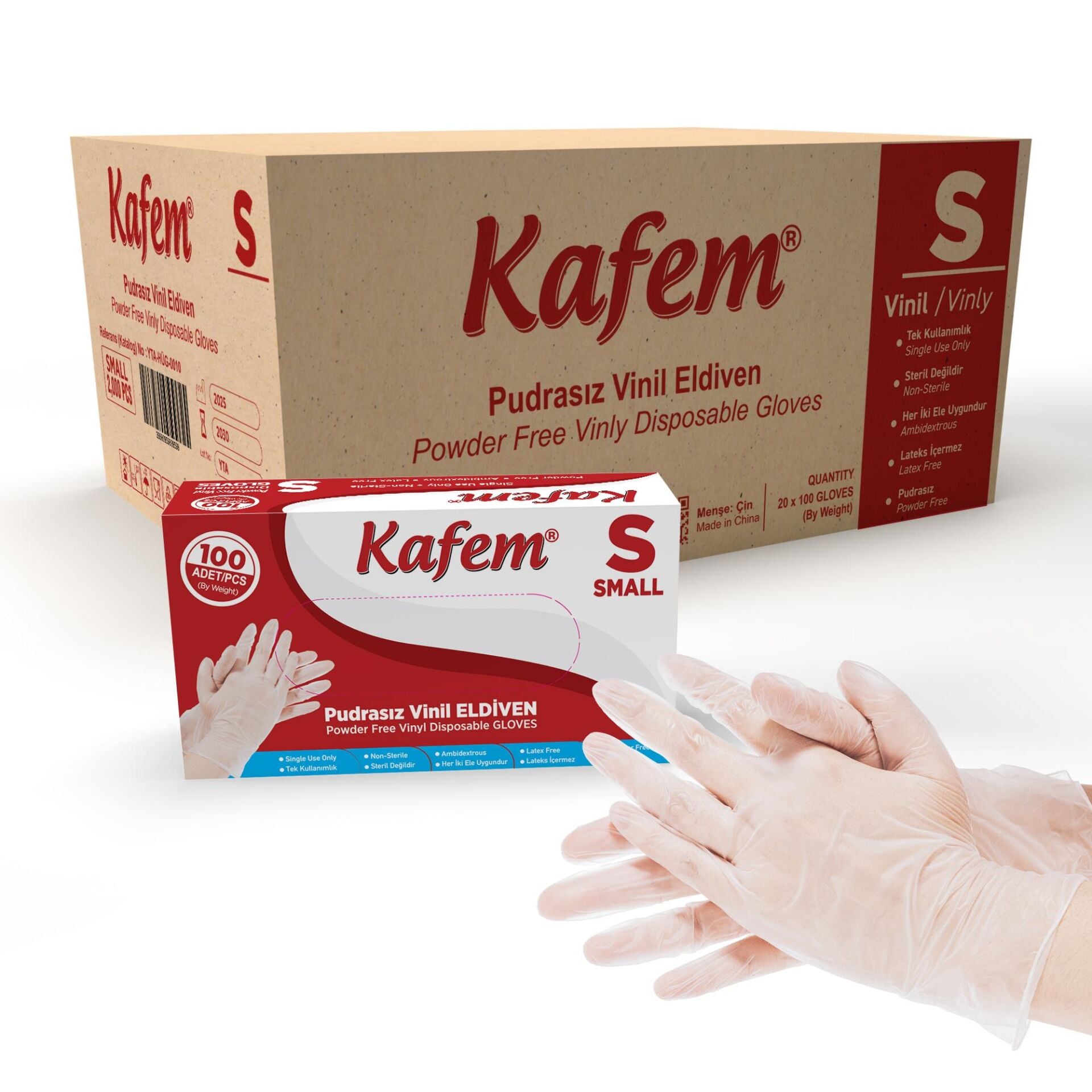 Kafem Beyaz Vinil Eldiveni Pudrasız (S) 100 Adet x 20 Paket (Koli)